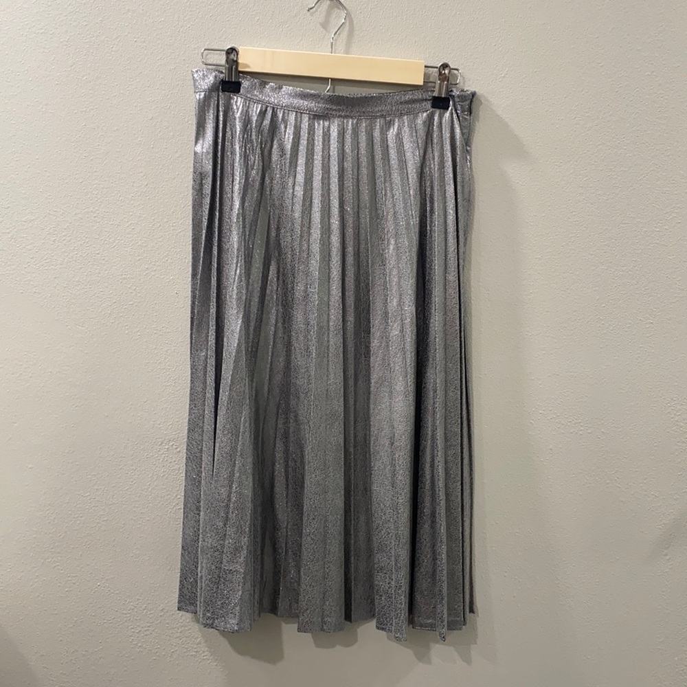 Silver Pleated Midi Skirt, Medium